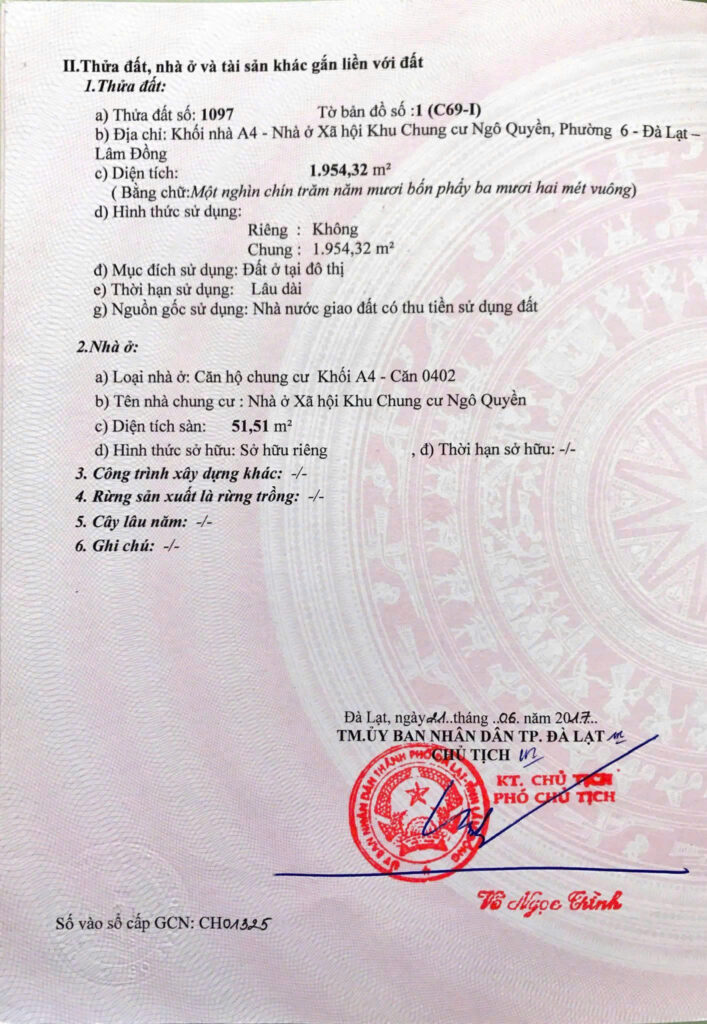 Bán căn hộ chung cư Đà Lạt